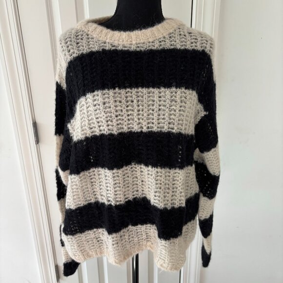 AllSaints Britt chunky knit alpaca blend sweater in black stripe - Size L - NWOT - Picture 2 of 7